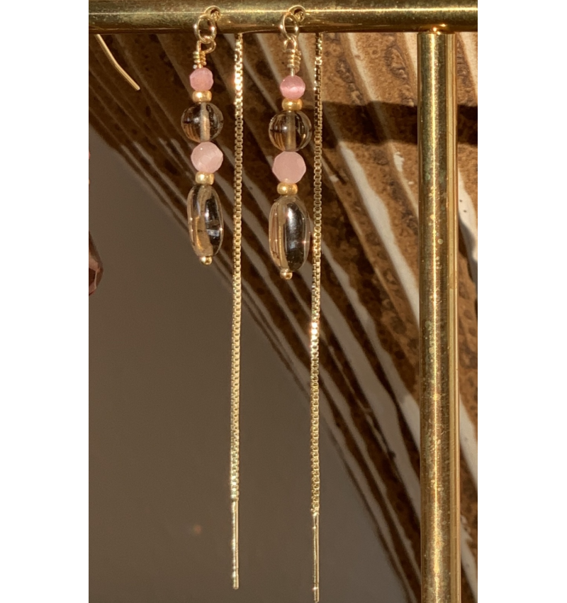 Palm Studio Mary hænge øreringe med rosa sten og perler