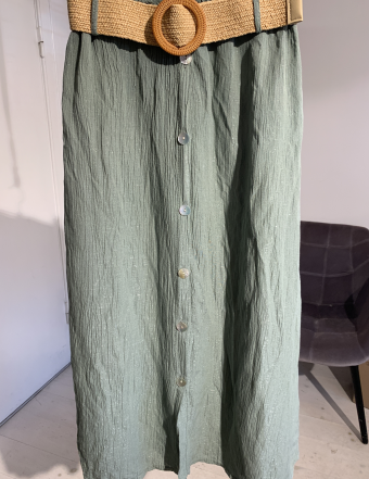 Rie olivengrøn nederdel med bælte